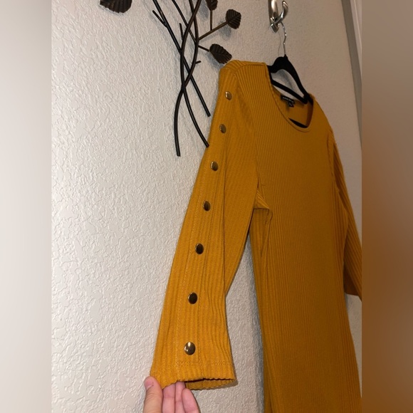 Haute Monde Mustard Gold Stretchy 3/4 sleeve Dress Size XL - Picture 2 of 8